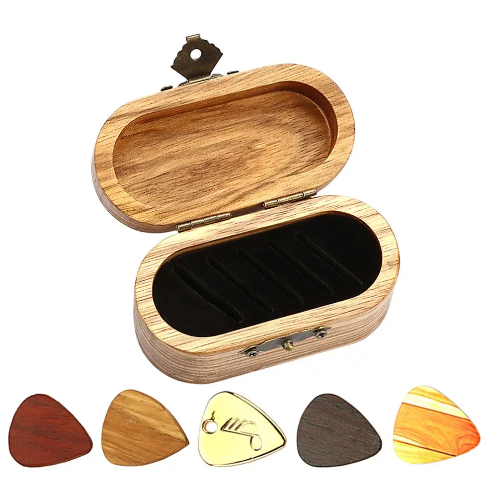 

5Pcs Guitar Pick Set Walnut Wood Electric Acoustic Picks Storage Case Guitar Accessory Musical Instrument Part