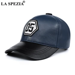 LA SPEZIA Echtem Leder Baseball-Cap Männer Frauen Blau Schwarz Patchwork Hohe Qualität Männlich Weiblich Winter Papa Kappe