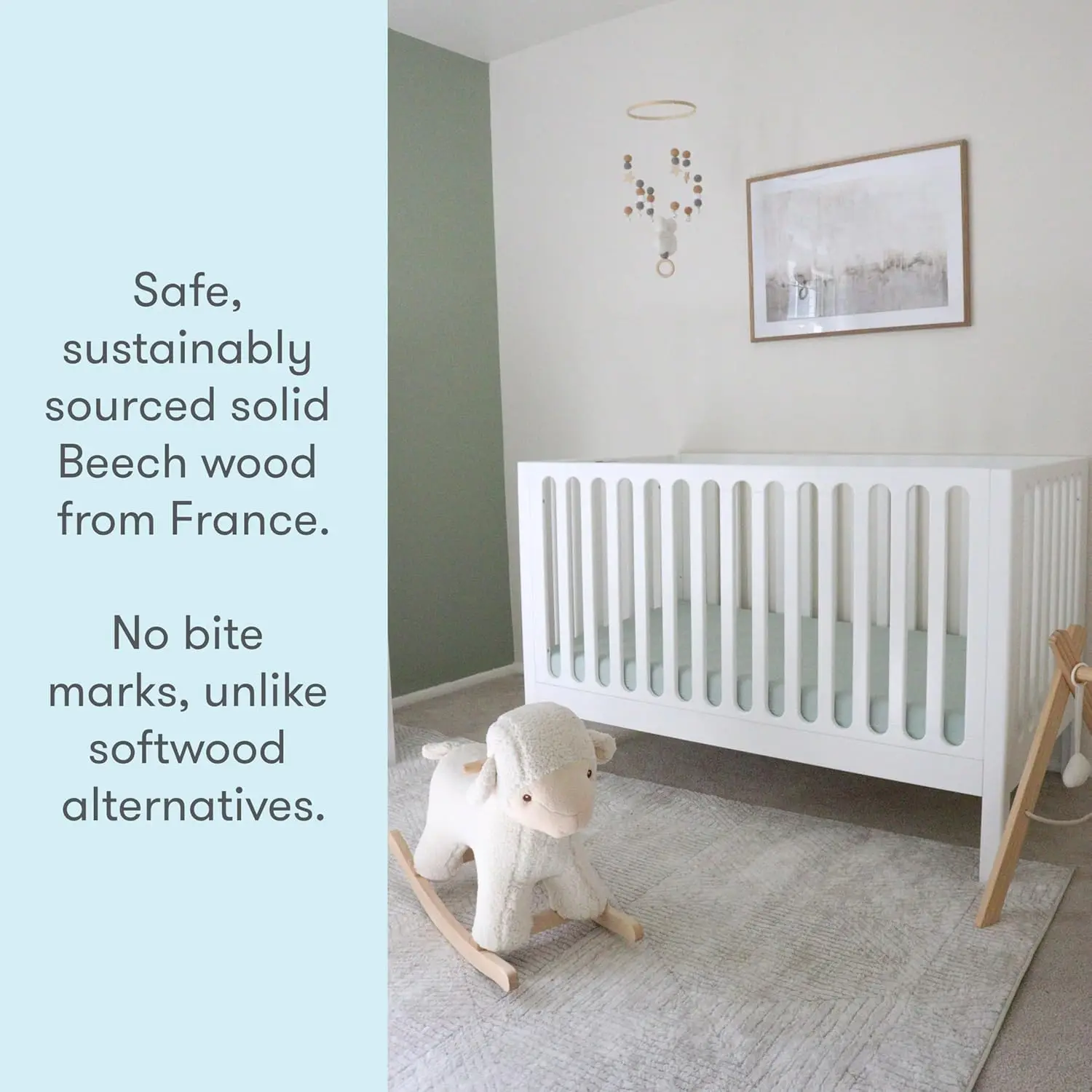 Standard Crib, Solid Beech Wood in White Color, 3-in-1 Convertible Crib with Toddler Bed Conversion Kit