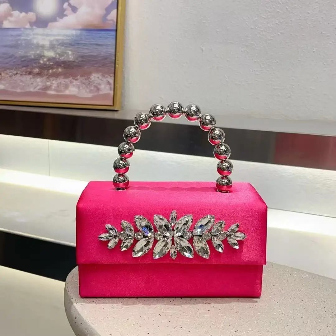 

Crystal Shiny Diamond Square Satin Box Silver Beads Beaded Handheld Women Handbag Glitter Evening Bag Wedding Party Clutch Purse