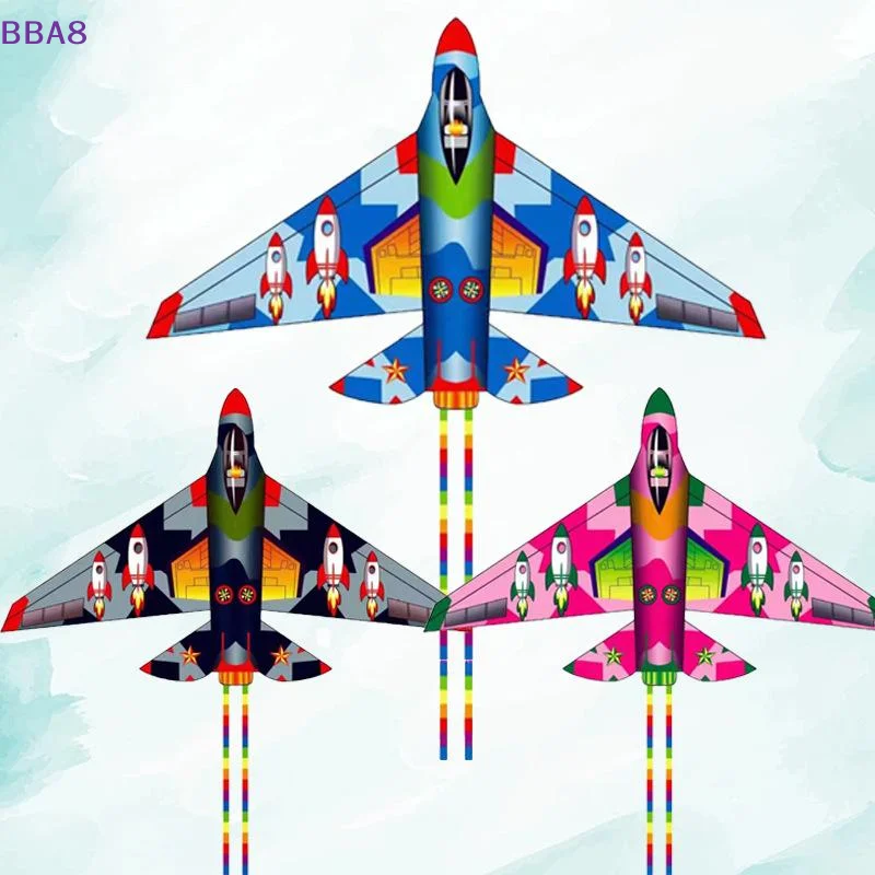 Pipa Colorida em Formato de Avião de Combate para Crianças, Pipa Grande com Cauda Longa, Fácil de Voar para Atividades ao Ar Livre em Parques e Praias [BBA]