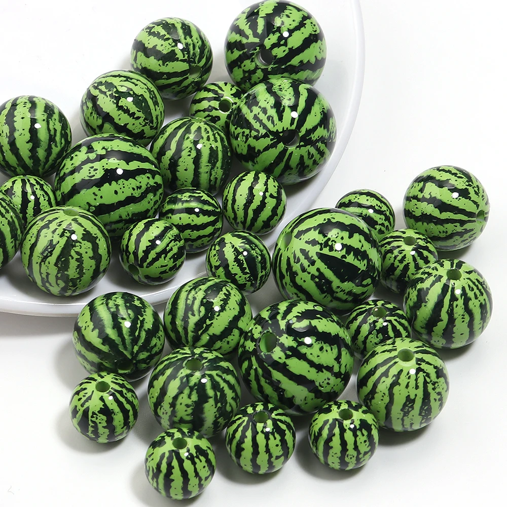 5-10 Buah Manik-manik Akrilik Buah Simulasi Manik-manik Semangka Manik-manik Longgar Bergaris untuk Membuat Perhiasan DIY Aksesori Gelang Kalung