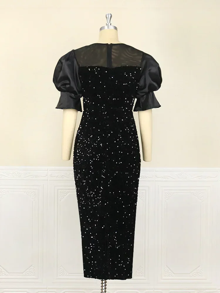 Robe de cocktail brodée à sequins pour femme, robe de soirée, manches bouffantes enveloppées sur la poitrine, robe Kly de Rotterdam, robe d'irritation pour invité de mariage, grande taille