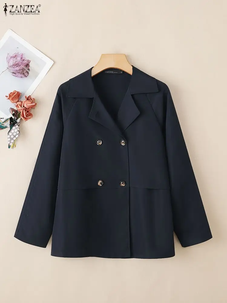 

Women Spring 2026 Fashion Jackets Elegant Notched Lapel Long Sleeve Double-Breasted Layered Coats ZANZEA Woman Outerwear Clothes