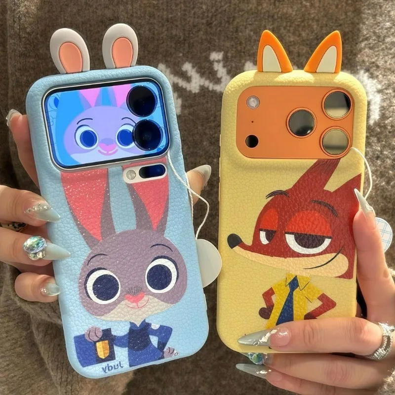 Zootopia Judy Nick Three-dimensional Ears Available for IPhone Mobile Phone Case Creativity New Style Kawaii Cute Niche Couple