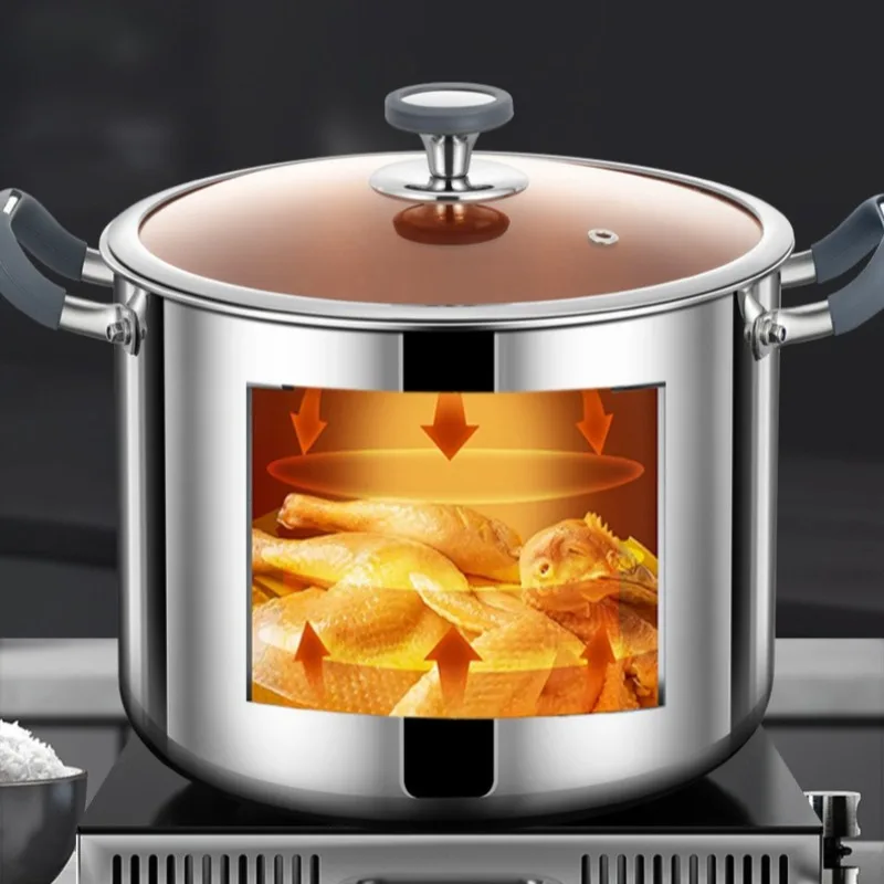 316 Stainless Steel Stew Pot Household Cooking Congee Steamer Uncoated Extra Thick Thickened Soup Pot Large Capacity Hot Pot