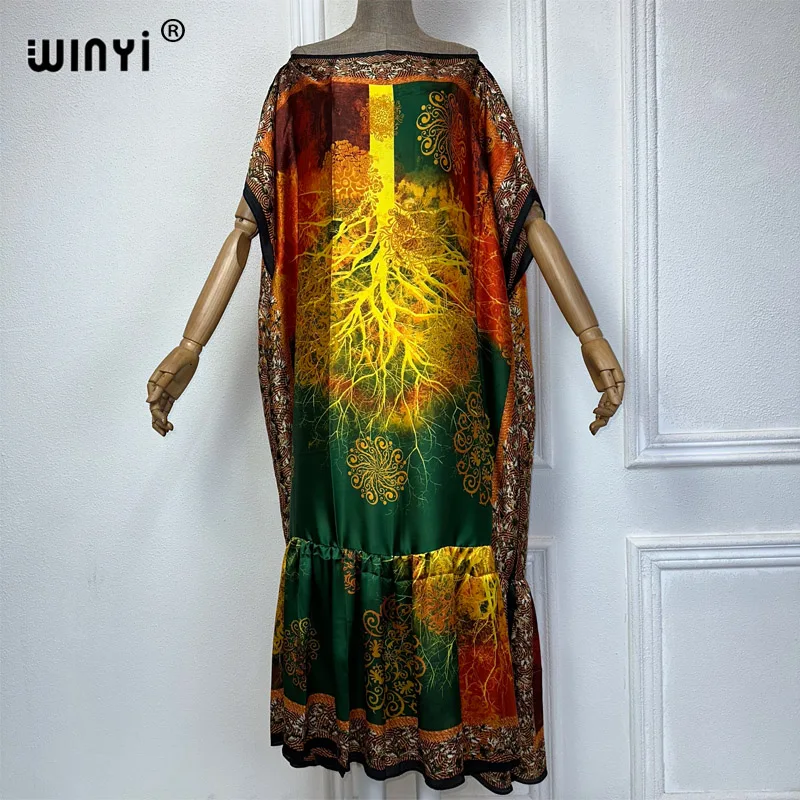 

WINYI summer Elegant Fashion evening dress abaya muslim woman abaya dubai luxury Female loose Print kaftan party long dresses