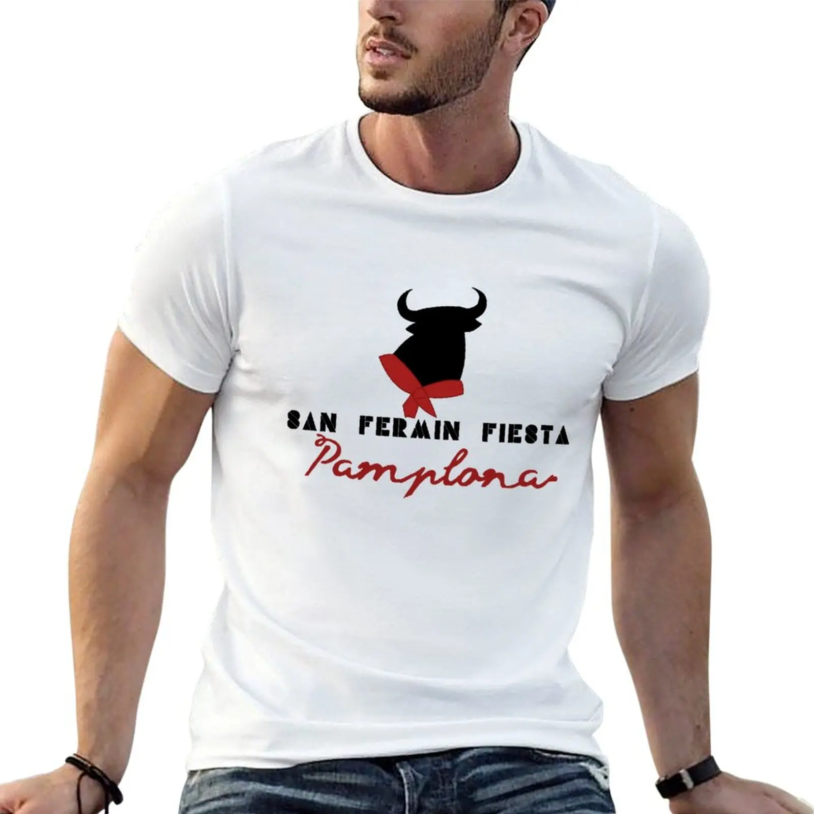 

San Fermin Run bulls Pamplona Spain encierros san fermines fiesta T-Shirt anime t shirts for man T-Shirt