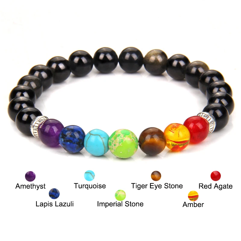 7 bransoletka Chakra obsydian Healing Reiki bransoletki kwarcowe równowaga joga bransoletki dla kobiet mężczyzn budda modlitwa medytacja biżuteria