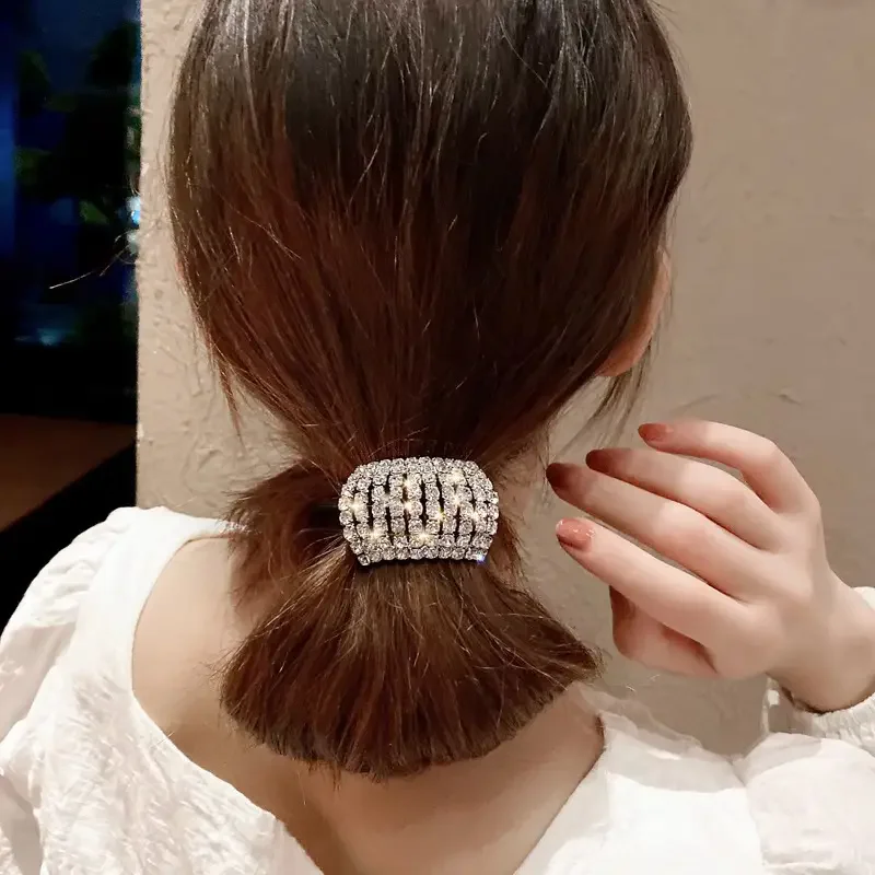 Sparkling rhinestone decoration hair ring elastic headband ponytail holder retro fashion hair clip for women and daily use