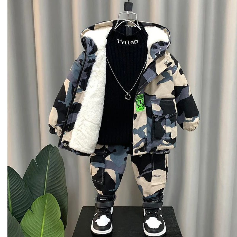 معطف الشتاء الدافئ للبنين والبنات مجموعات الأطفال سترات البدلة ملابس الطفل سترات السراويل 2 قطعة/المجموعة القطن الملابس الدافئة طفل #4