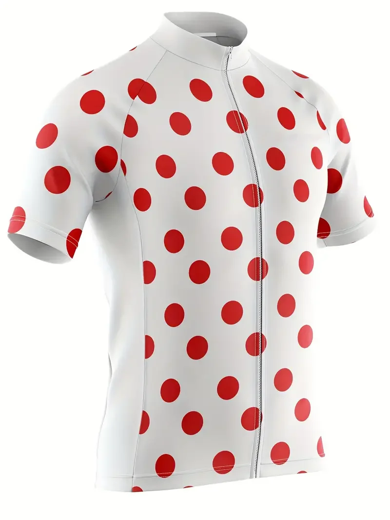 

Men's Polka Dot Cycling Jersey, Quick Dry Breathable Moisture Wicking Short Sleeve MTB Shirt For Biking Riding Sports