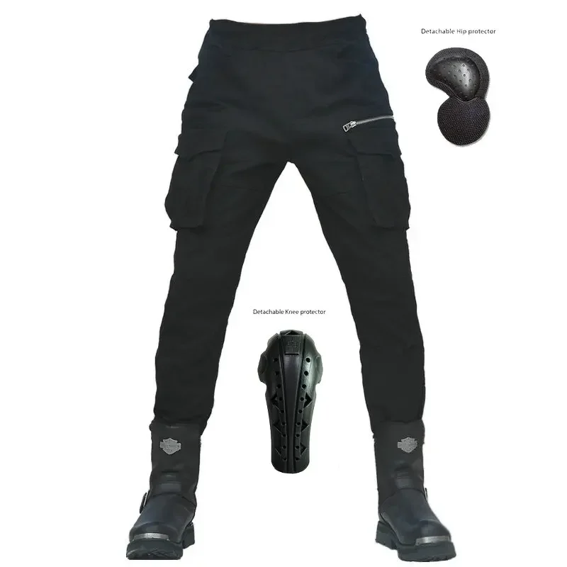 New Motorcycle Riding Pants Jeans Casual Multi-Pocket Small Foot Belt Protection Wear-Resistant Men and Women Racing