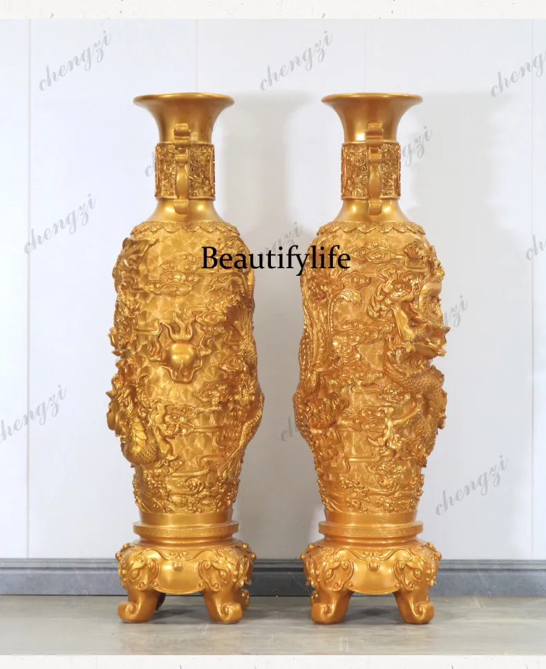 Housewarming dragon and phoenix ornament Yulifang floor-to-ceiling large vase ornament Chinese home living room