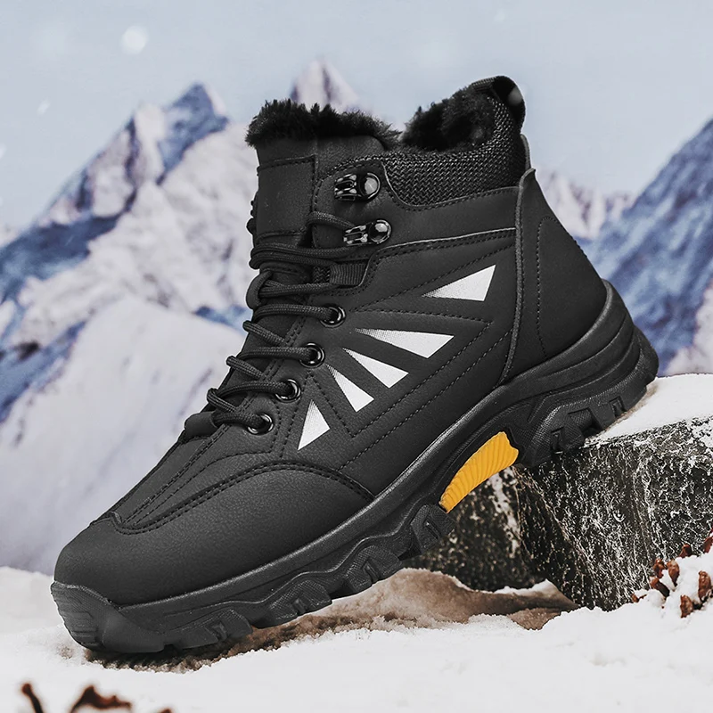 

Winter Warm Men's Hiking Shoes Outdoor Waterproof Snow Boots Anti-slip Trekking Climbing Shoes Comfort Walking Sneakers with Fur