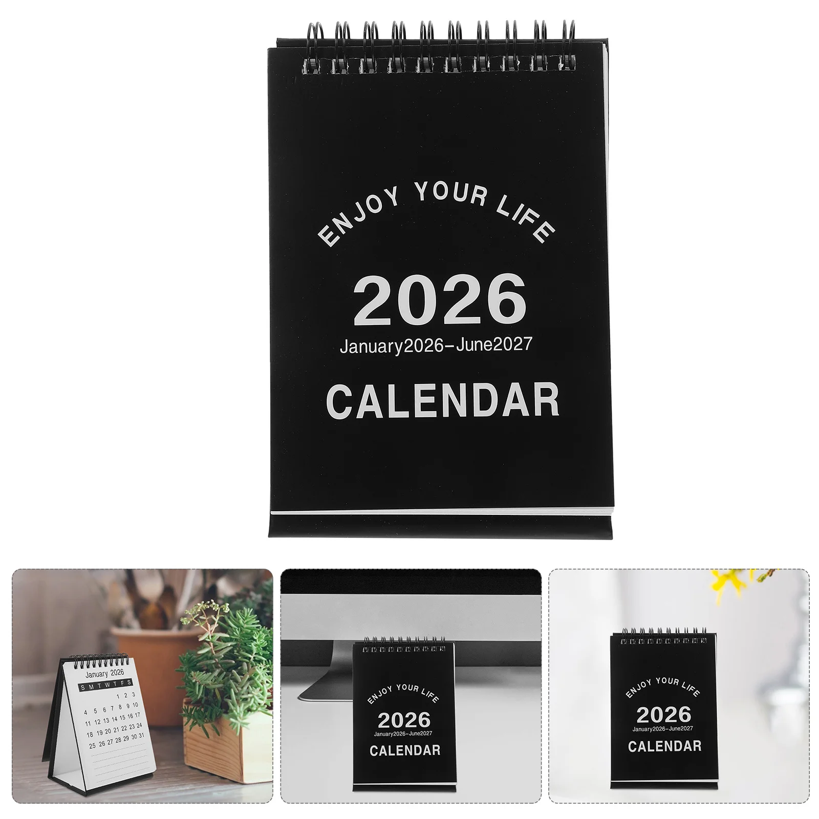 

18-Month Mini Calendar 2026-2027 Black Compact Desktop Standing Calendar For Office School Personal Use Tabletop Easel Planner