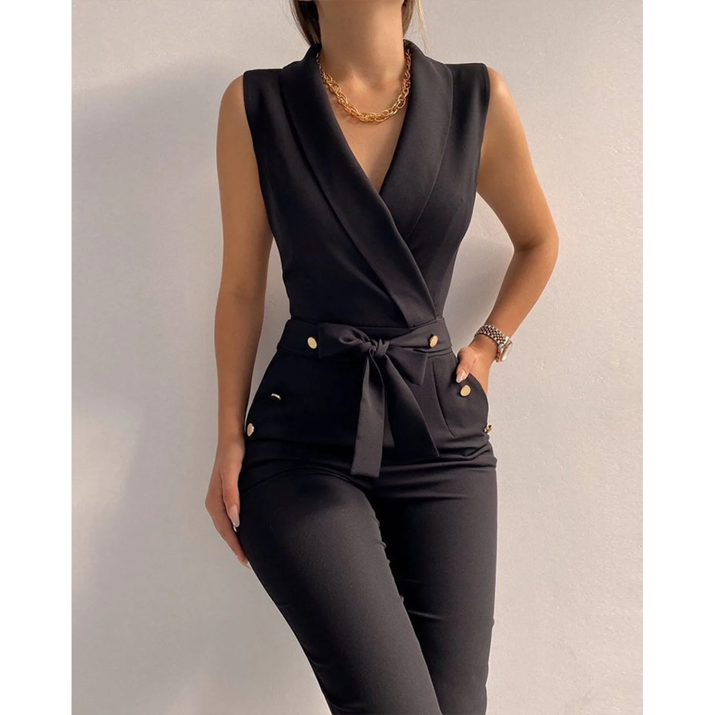 

Женский комбинезон Bla Slim Fit с V-образным вырезом, повседневный, удобный, из полиэстера, для работы и отдыха, весна-лето