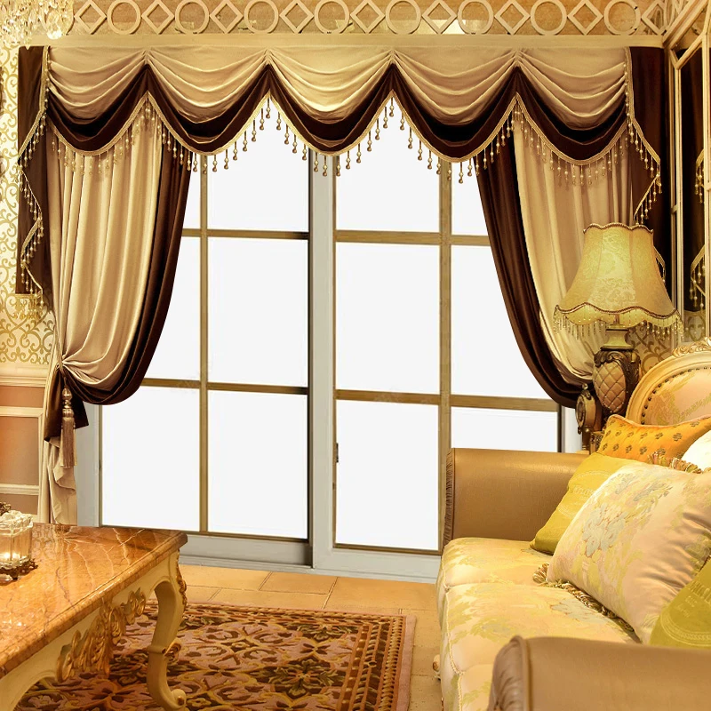 2pcs curtain light luxury European living room high-grade bedroom thickened flannelette villa floor curtain, no valance