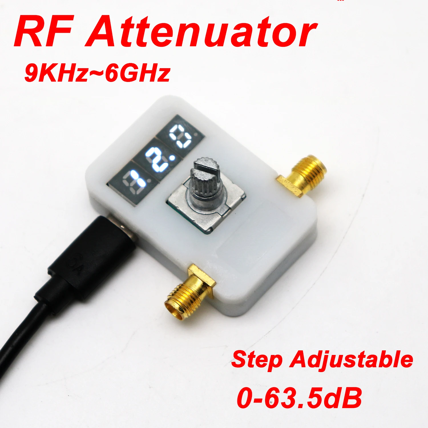 Atenuador Digital 9K-6G de 63.5dB con Control de Codificador Rotatorio, Atenuador RF por Pasos para LORA 868MHz 2.4G/5G/5.8G WiFi, Amplificador de Radioaficionado