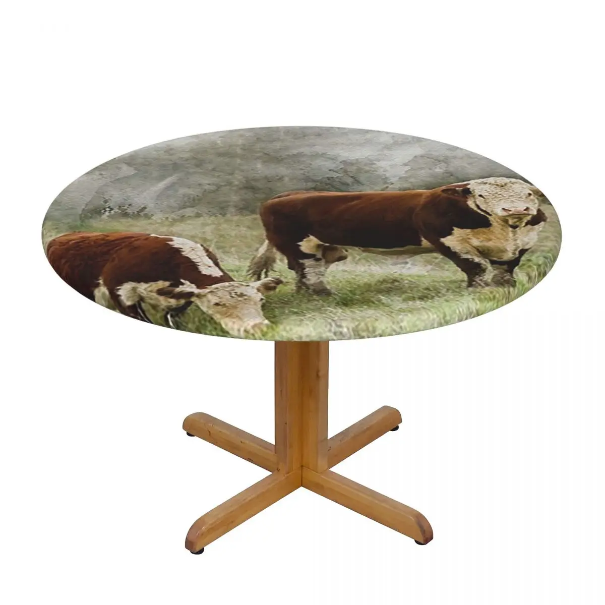 Hereford Bull And Cow Watercolour Photograph Waterproof Round Tablecloth Oilproof Table Cloth Kitchen Events Dining Table Cover