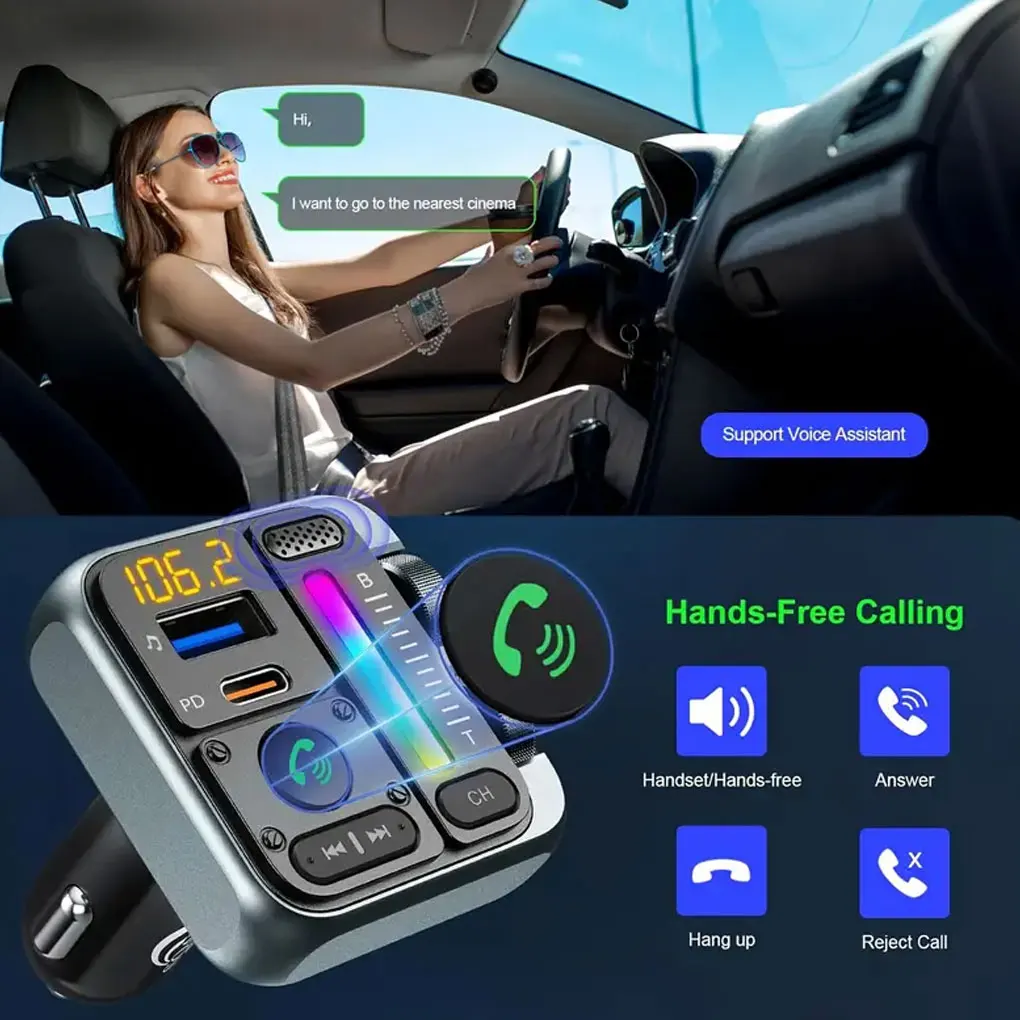 

Wireless Car Adapter Charger Bluetooth 5.3 FM Car Transmitter mp3 Player Supports 30W Car Charging and Wireless Hands-free Call