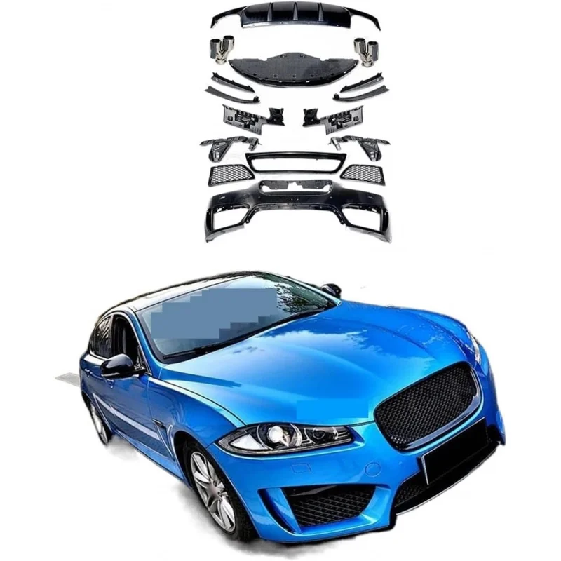 Suitable for PP Black Front Grills Rear Bumper Diffuser Exhaust Tips Body kits compatible with Jaguar XF Sedan