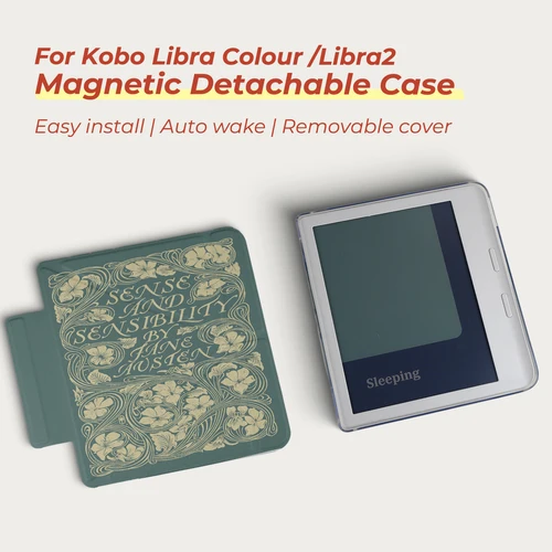 Imagen 1 del producto Funda Twosheep para Kobo Libra Colour Kobo Libra2 de 7 pulgadas, funda magnética desmontable con parte trasera transparente, función de activación automática, estilo vintage.