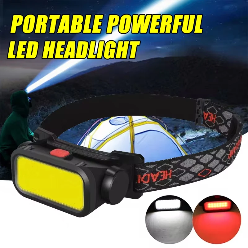

Портативный мощный Головной фонарь, 4 режима, USB Перезаряжаемый COB-фонарь с красной лампой, водонепроницаемый Головной фонарь для ночной рыбалки