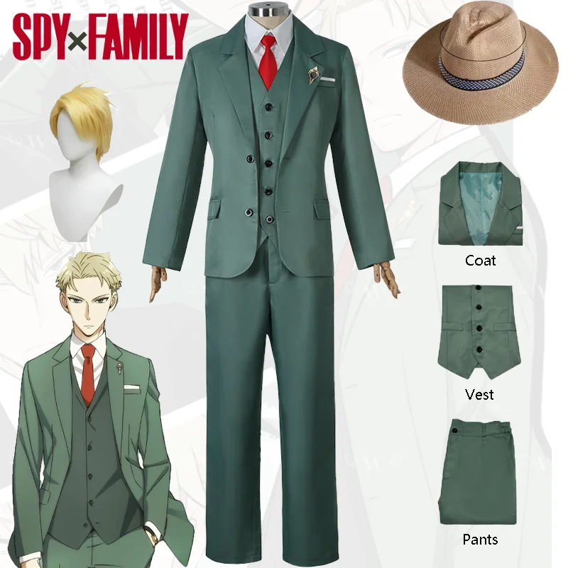 

Spy X Family Loid Forger Cosplay Costume Light Green Suit Uniform Hat Wig Full Set Outfit Halloween Christmas Party Play for Men