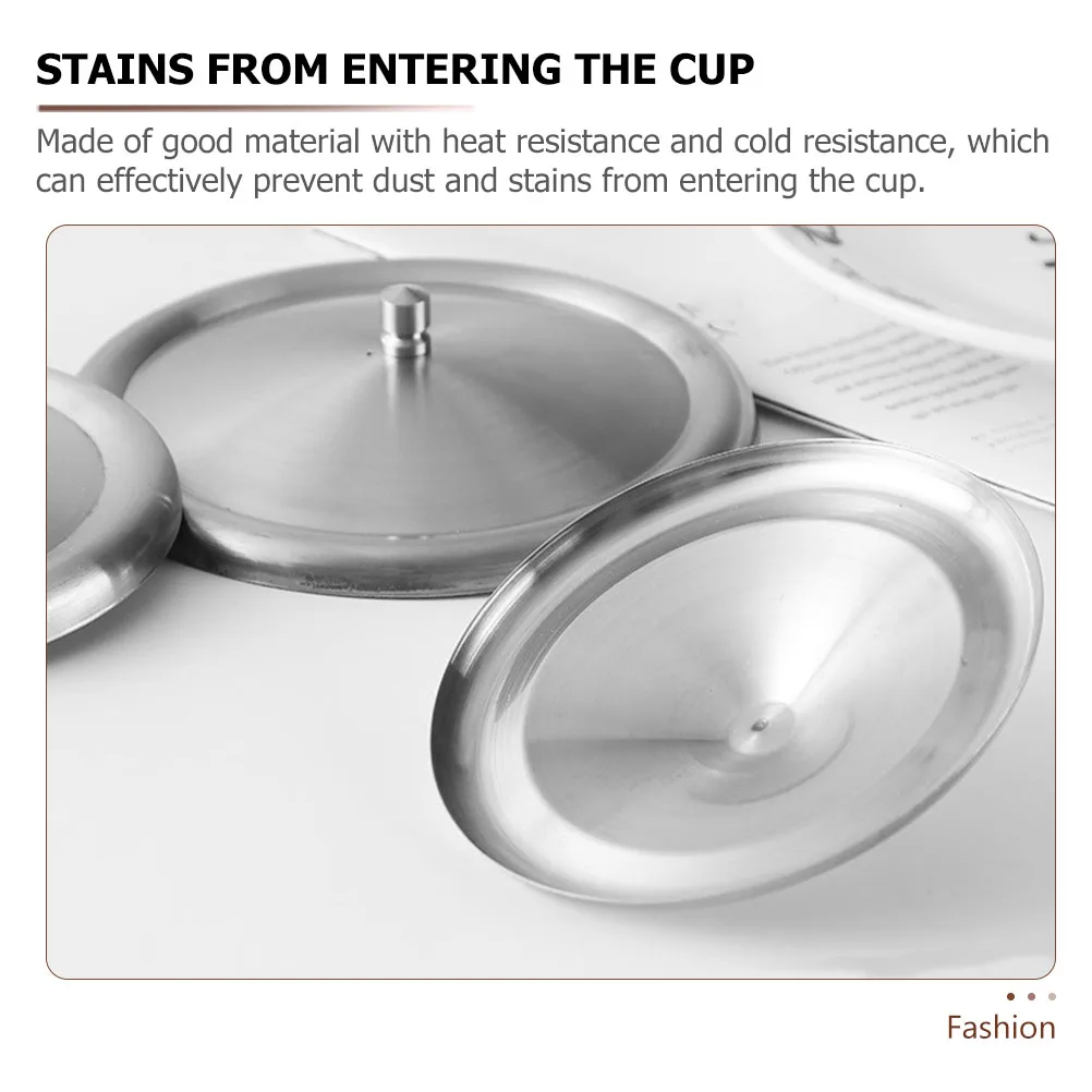 

2Pcs Cup Cover Stainless Steel Leakproof Dustproof Mug Lid Heat Resistant Travel Coffee Silver Outdoor Glassware Kitchen Barware