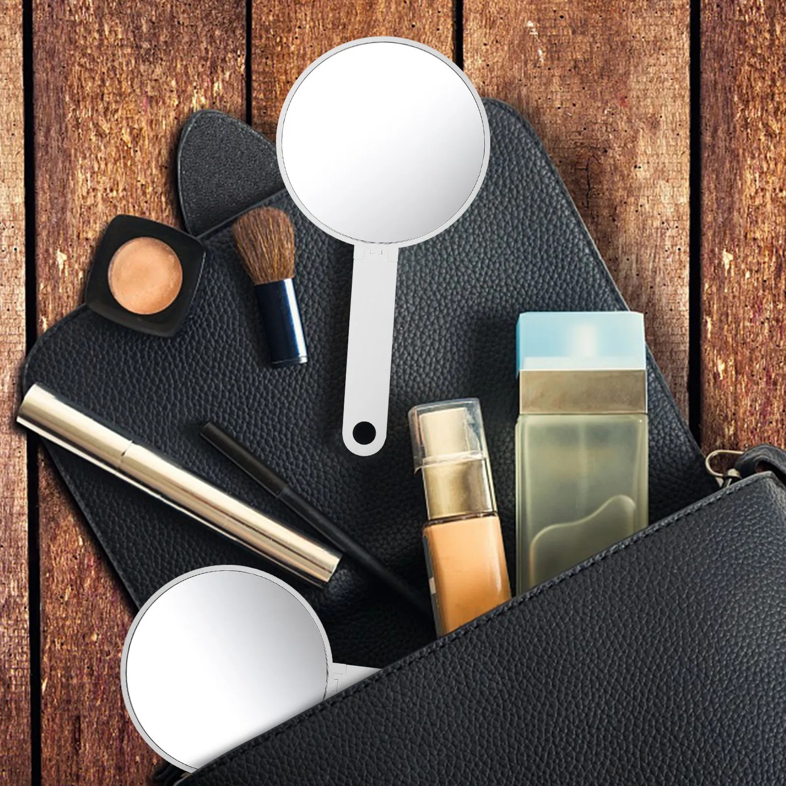 

Portable Handheld Makeup Mirror Foldable Square Design Compact Lightweight Travel Hand Mirror Sturdy Hinge for Daily