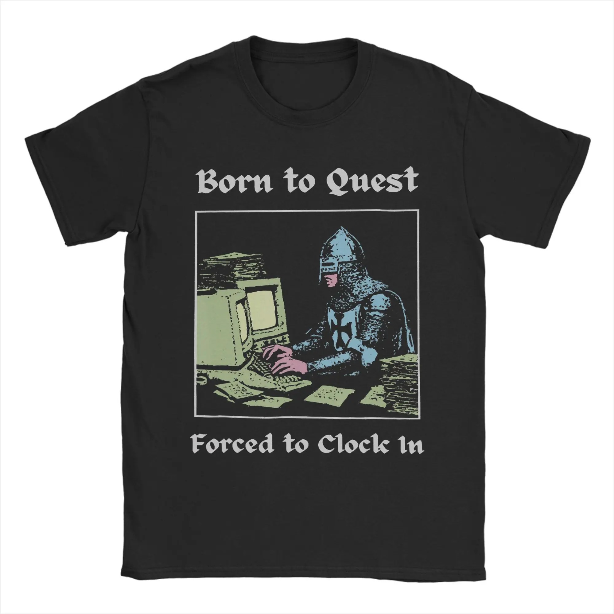 Camiseta Masculina Born to Quest Forced to Clock, Camiseta Vintage de Manga Curta com Gola Redonda, Camisetas de Algodão, Roupas de Nova Chegada