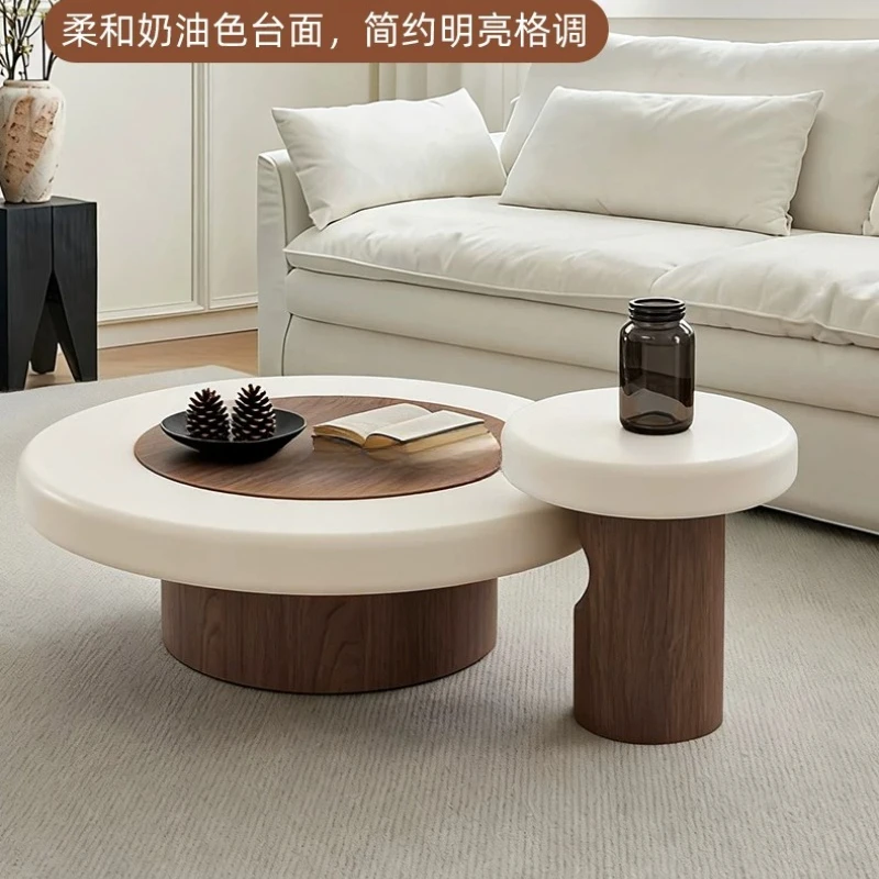Medieval style coffee table living room household round combination retro high-end feeling imitation cave stone coffee table