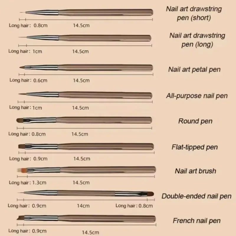 9PCS for Nail Art Design Nails Tip Display Painting Tool UV Gel Nail Brush Liner DIY Painting Pen Manicure Acrylic Drawing Brush