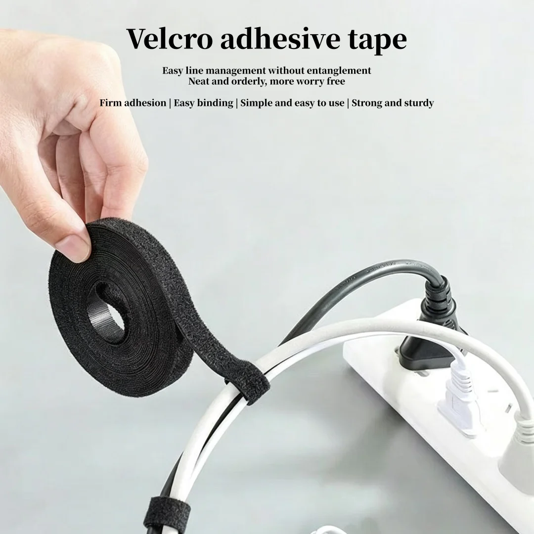 Reusable zip ties, adjustable rope straps, hook and loop rope bags, suitable for home, office, and wire bundling, 3-piece set