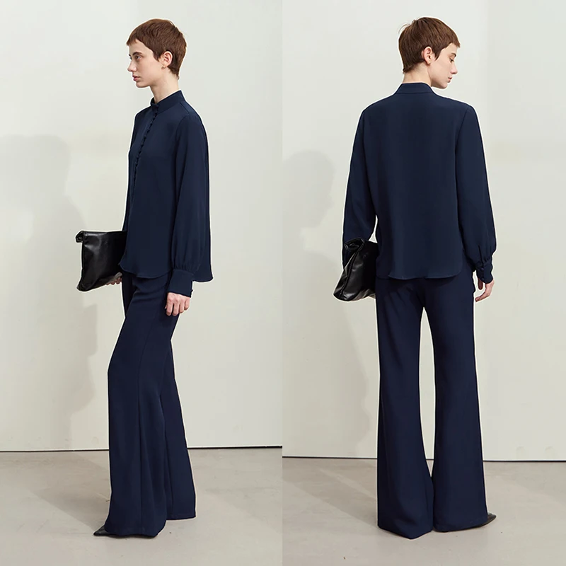 Amii Minimalism Camicetta da donna 2025 Autunno Moda retrò Colletto alla coreana Camicia basic casual in chiffon Manica lunga Top Lady 12443185