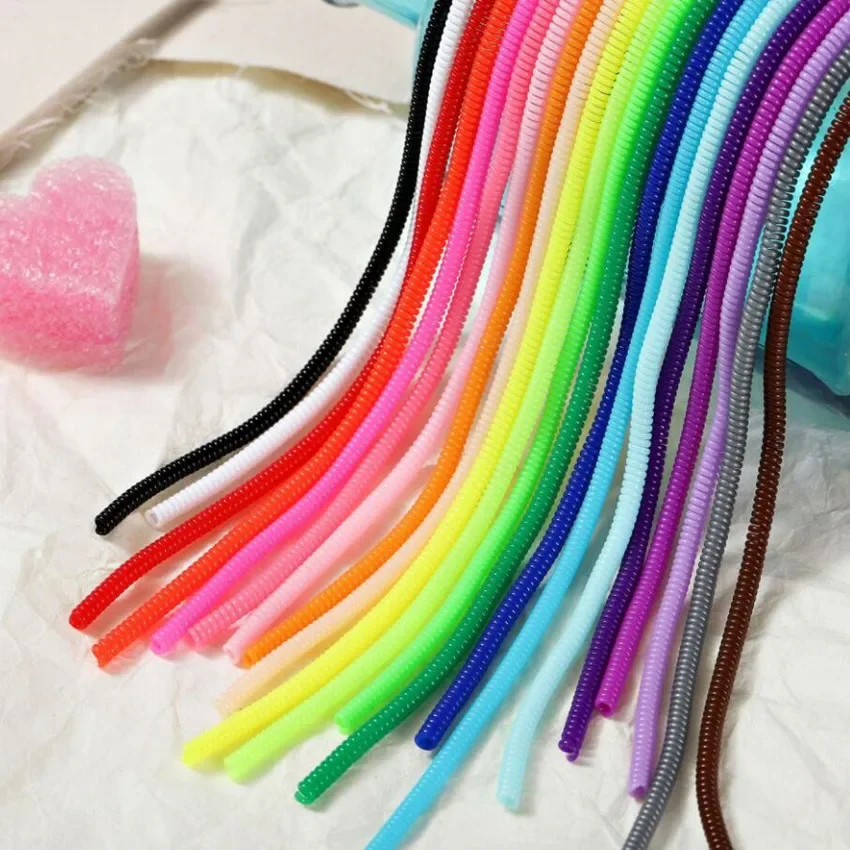 Color 60CM Solid Cable Hold Colorful TPU Spiral USB Charger Cable Cord Protector Wrap Cable Winder Home Organizer