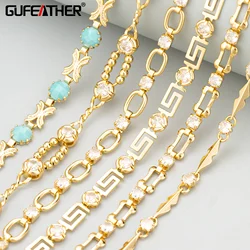 GUFEATHER,1m/lot,C415,chain,18k gold rhodium plated,copper,nickel free,zircons,hand made,jewelry making,diy bracelet necklace