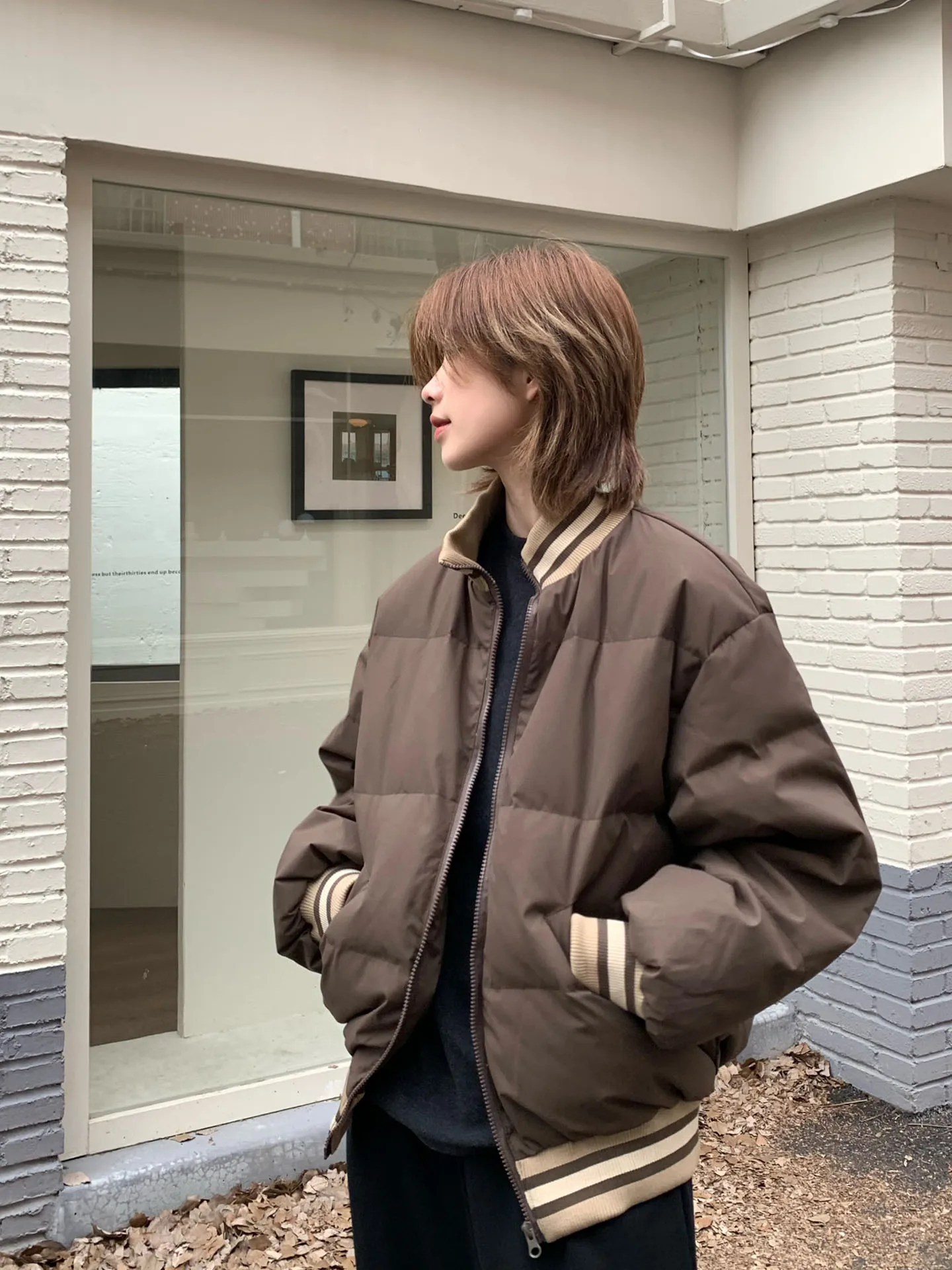 

Unisex American Style 90 White Duck down Baseball Jacket Stand Collar Couple's Outerwear Warm Long Sleeve Zipper Closure
