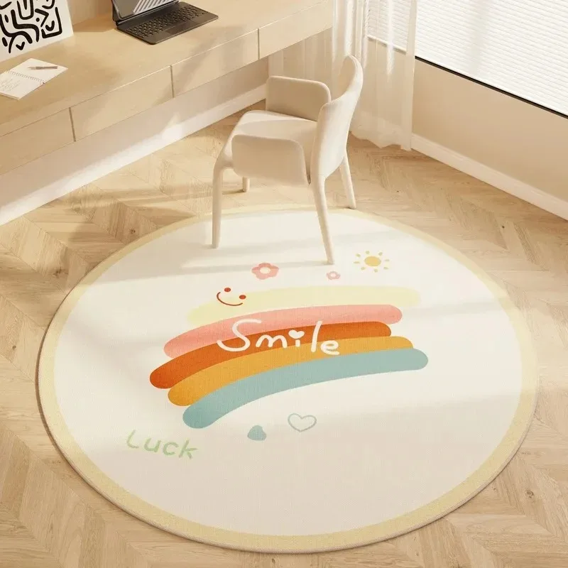 Rainbow Smile Kids Round Rug Cute Cartoon Pattern Carpet Children's Bedroom Study Decorative Floor Mat
