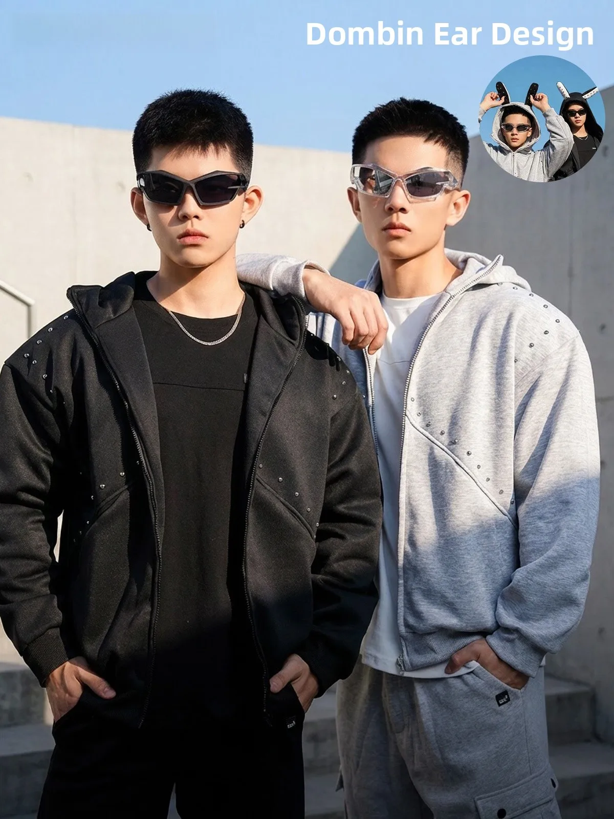 

Мужская толстовка с двойной молнией, повседневная куртка в американском стиле, весна-осень, носимая, из смеси хлопка из полиэстера, дышащая