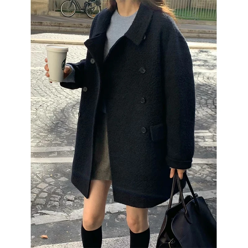 

Korean Drama Main Actr Dongdaemun 25 Autumn Turn-down Collar Double-breasted Su Li Woolen Coat Women's Outerwear