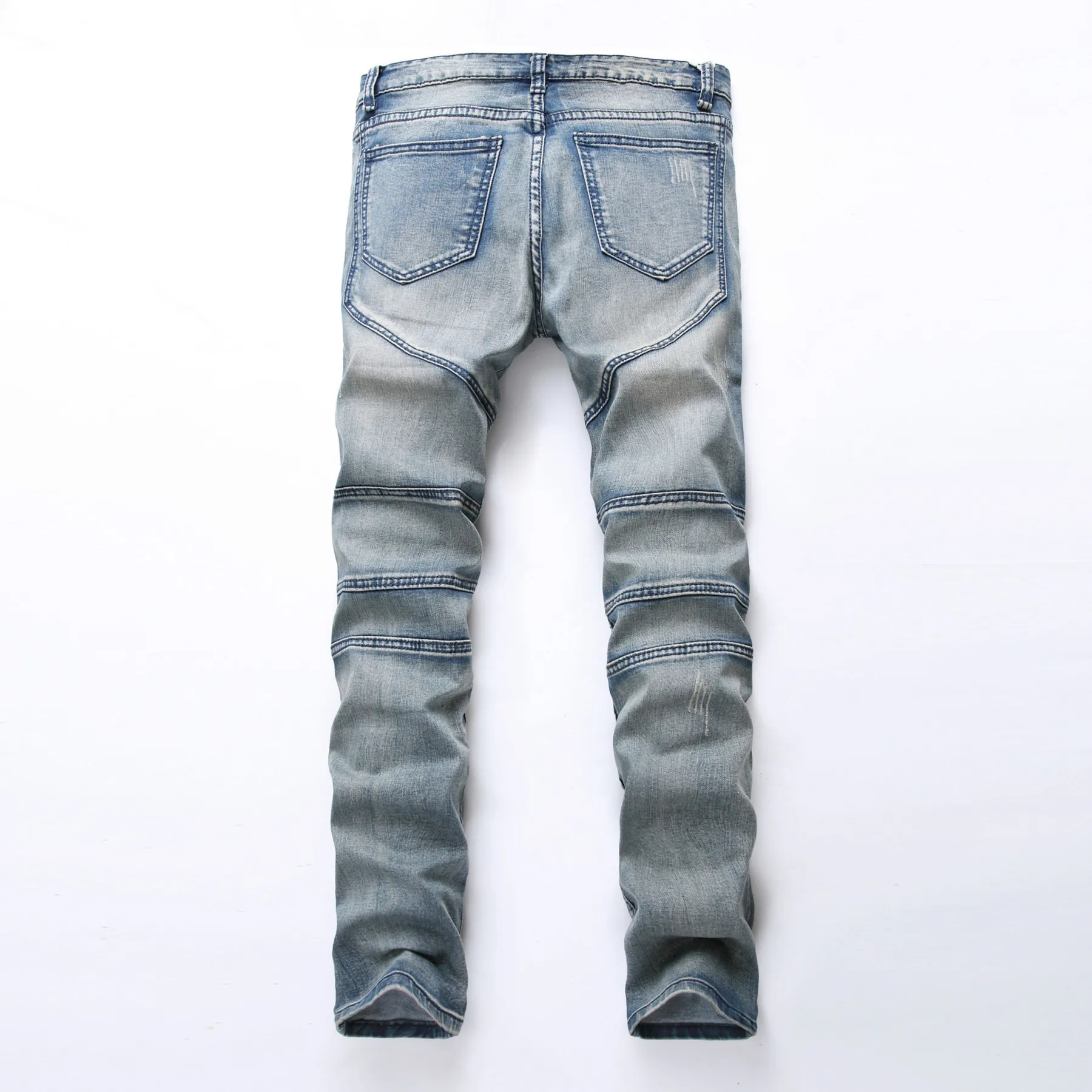 Men's Wrinkled Slim Fit Skinny Stretch Ripped Jeans Distressed Motorcycle Straight Denim Pants Washed Hip Hop Streetwear Trouser