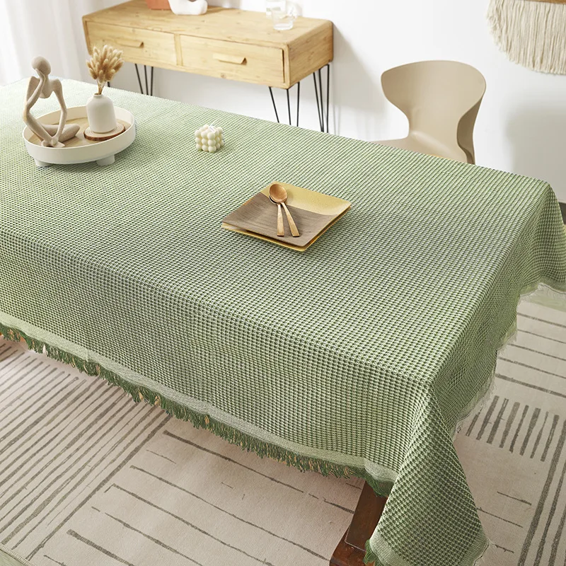 

2024 checkered flower tassel tablecloth rectangular coffee table tablecloth dining tablecloth