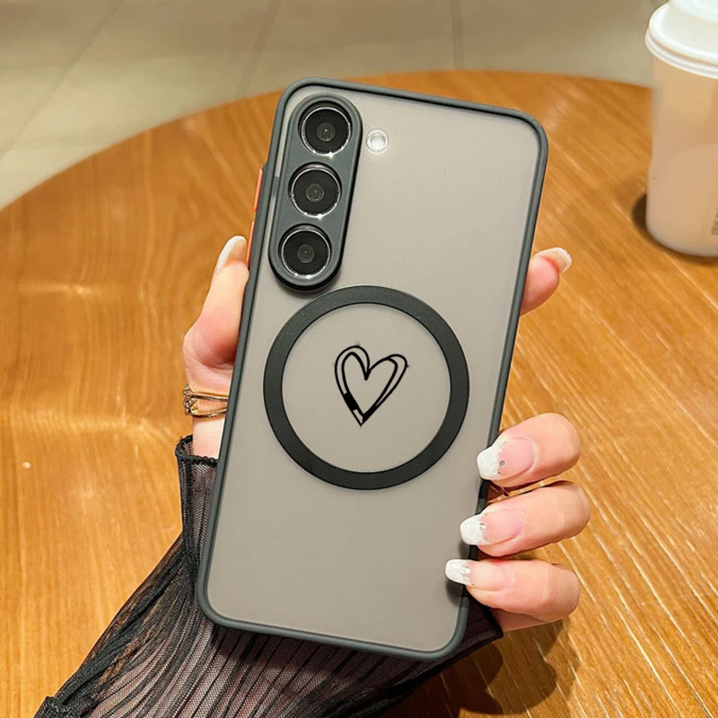 Magnetic Phone Case For Samsung Galaxy S26 Edge S25 Ultra S24 S23 FE S22 Ultra For Magsafe Little Hearts Hard Matte Back Cover