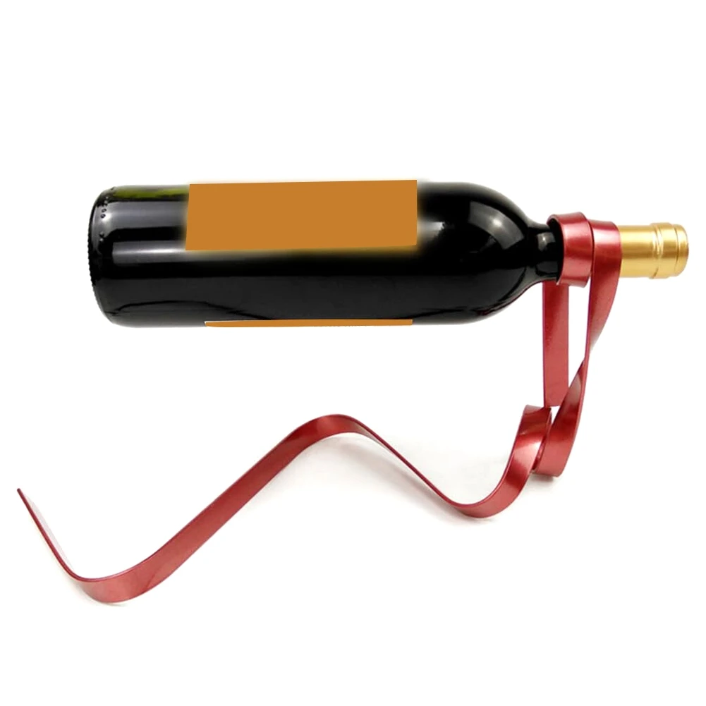 B-T Iron Ribbon Floating Wine Bottle Holder,Retro Wine Bottle Rack Holder Tabletop Wine Display Rack For Office Home Decor