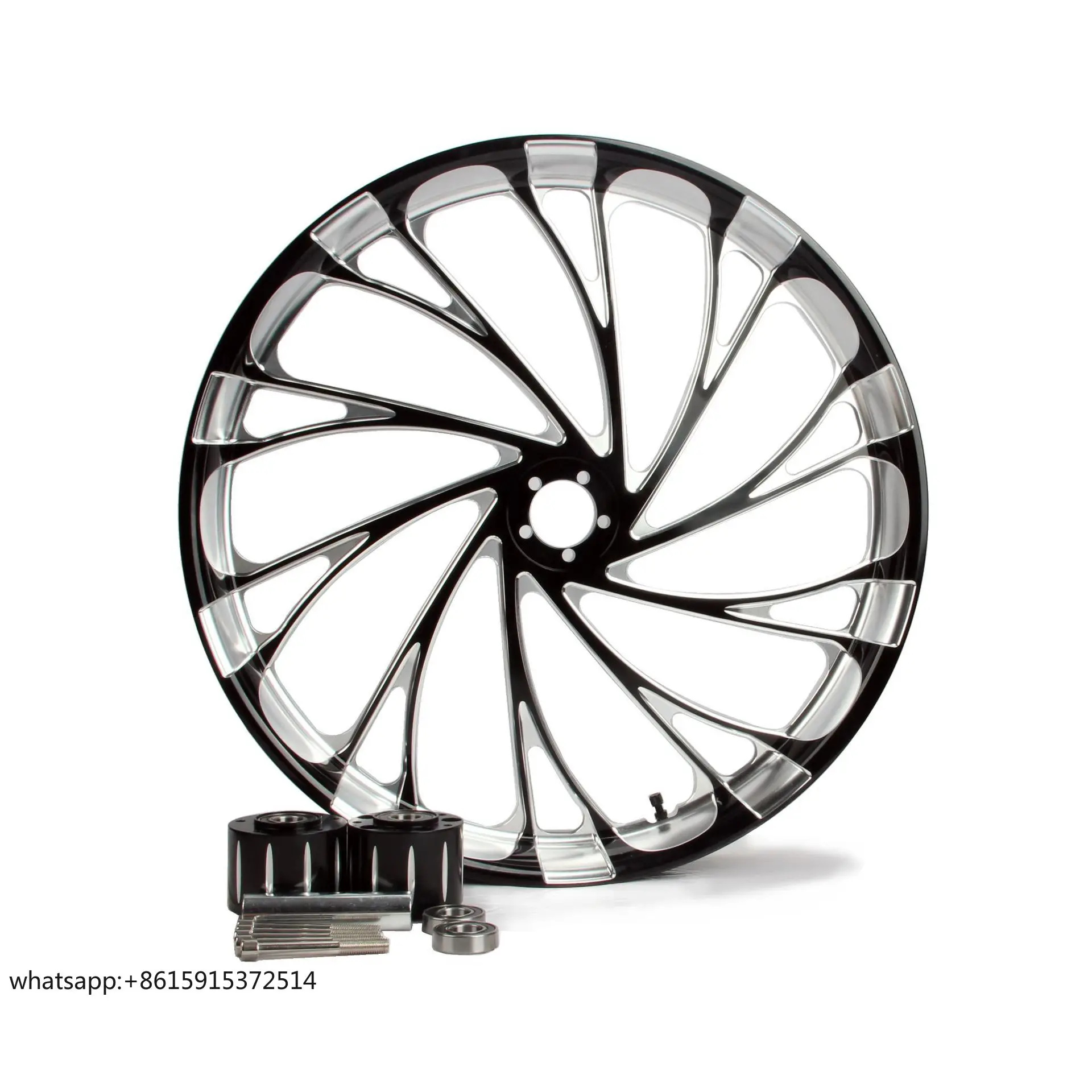 

TLCRETE 26x3.50 Inch Modified Big Tire Front Wheel Hub Anodized Bright Black High Gloss White Rim Wheel Hub for Harley