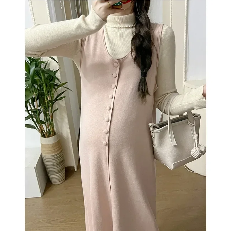 Vestido tipo chaleco de un solo pecho para mujer, moderno y moderno, para otoño e invierno, nuevo chaleco informal de punto holgado sin mangas con cuello en V
