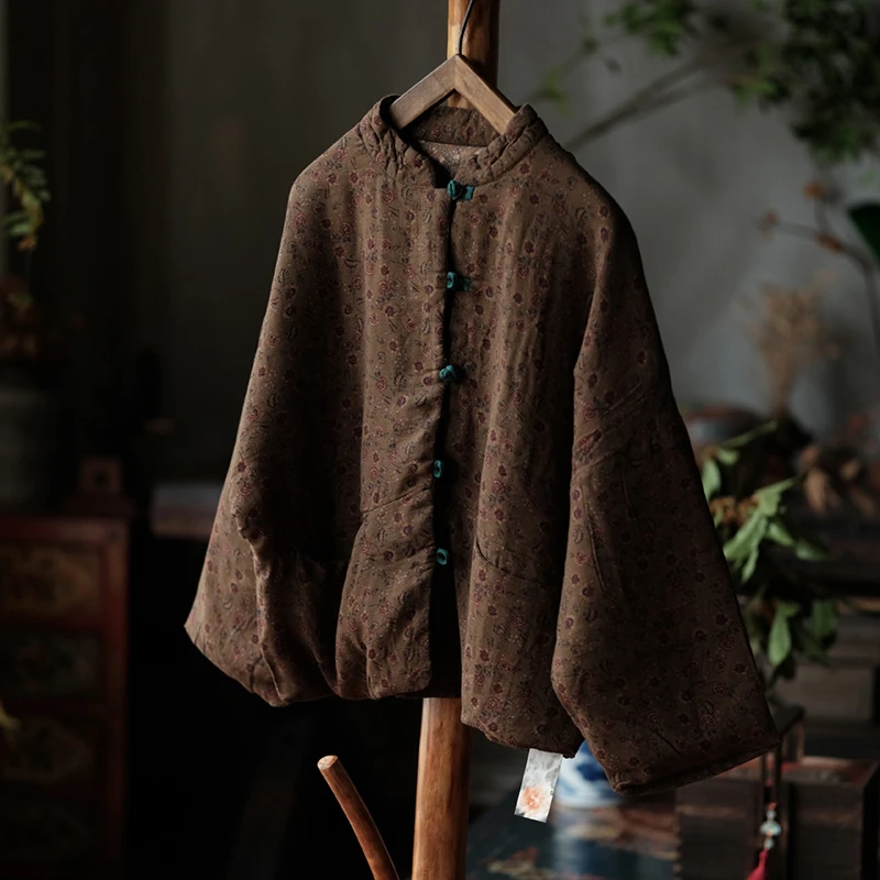 

Женские повседневные пальто из 100% хлопка, Новое поступление 2026, весенние винтажные куртки в китайском стиле с воротником-стойкой, женские толстые теплые куртки M2208