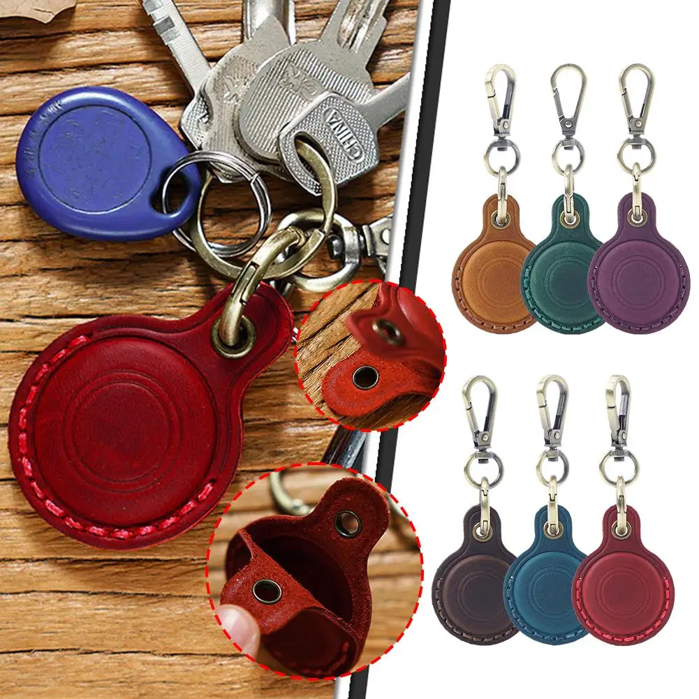 2024 New Retro Leather KeyRing For Apple Airtag Locator Tracker Device For Airtag Bracelet Anti-drop Protective Case Access I3O9